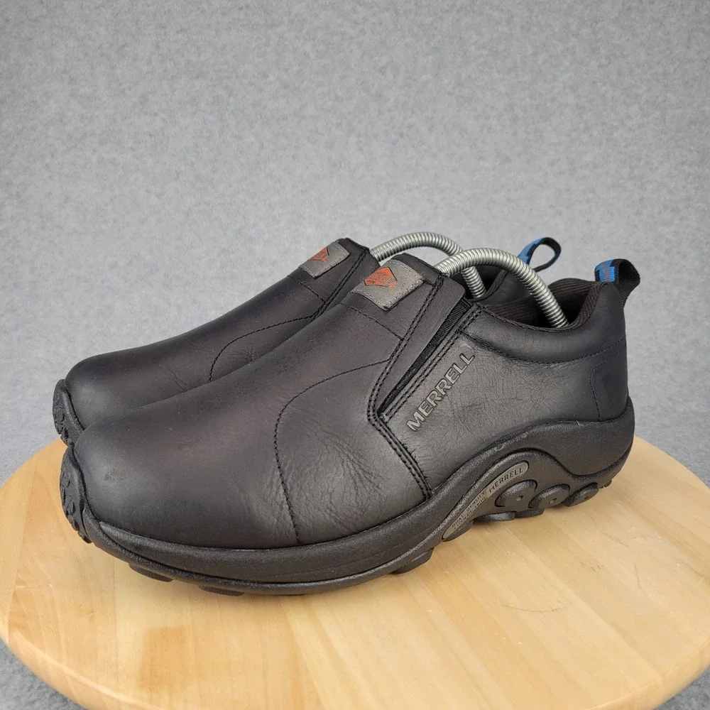 Merrell Jungle Moc Work Shoes Mens 9 Black Leather Slip On EH Rated J099321